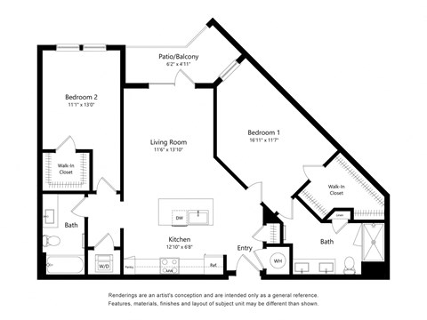 Two Bedroom Floor Plan with 1,107 Sq. Ft.  at The Foundry at NoHo, Florida, 33606